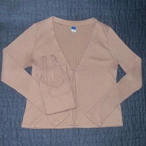 Old Navy Rib-Knit Button Cardigan Sweater & Tank SET - Dusted Chocolate EUC - M